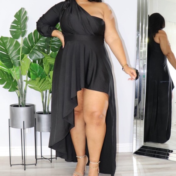 One shoulder asymmetrical dress plus size formal wear - Picture 3 of 3